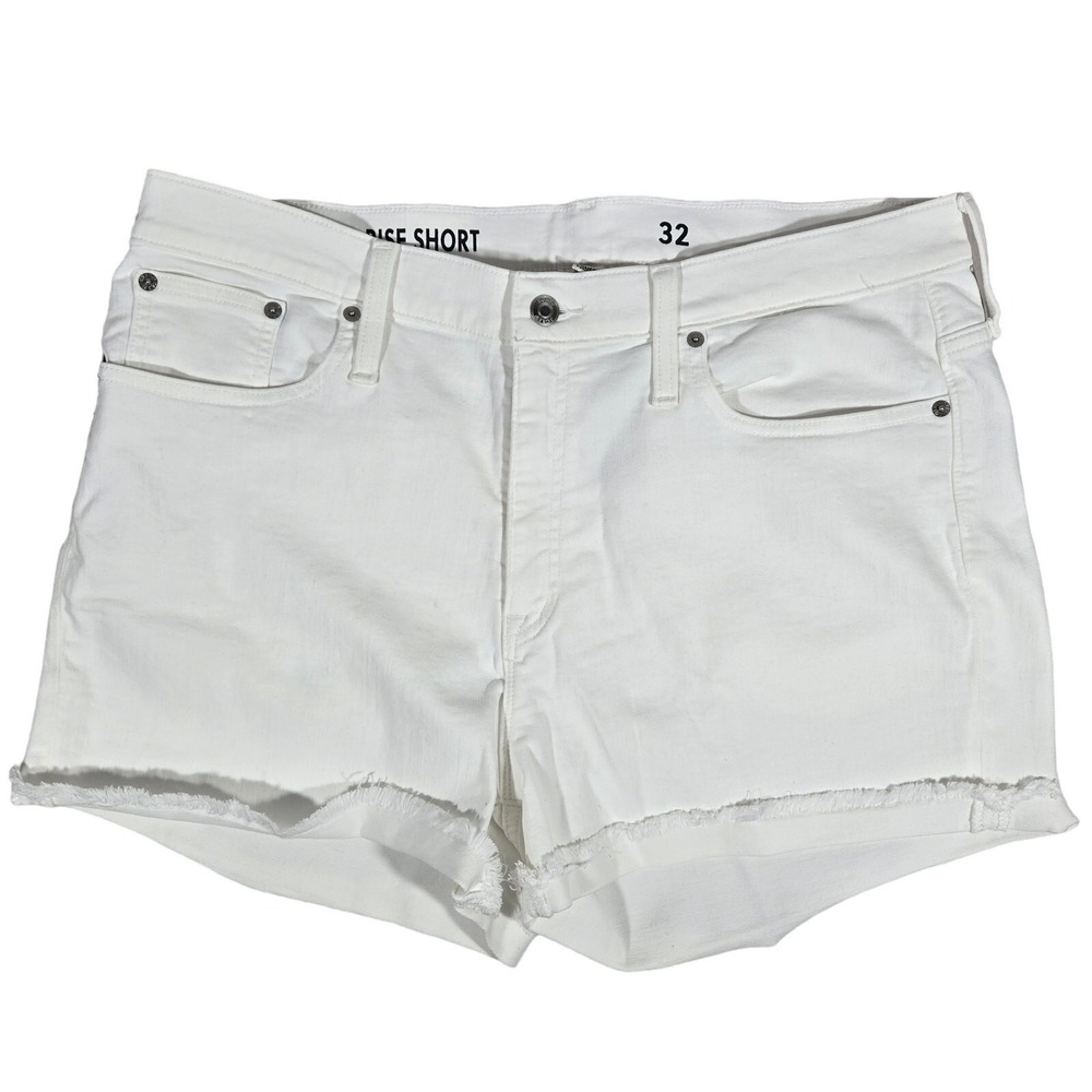 J Crew Mid Rise Short White Denim Cutoff Frayed Hem Size 32